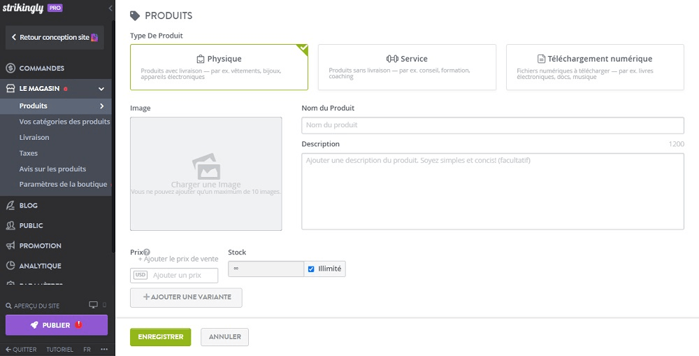 null Fiche Produit Strikingly